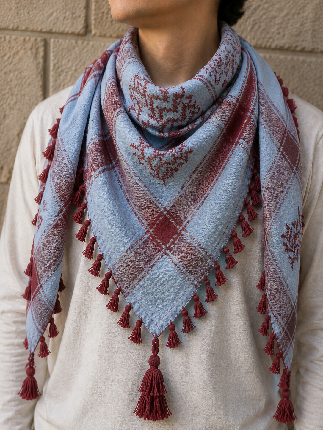 Baby Blue + Red Keffiyeh