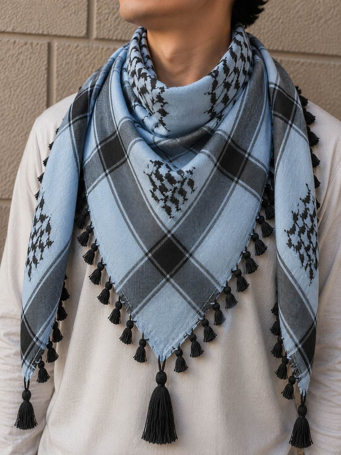 Baby Blue + Black Keffiyeh