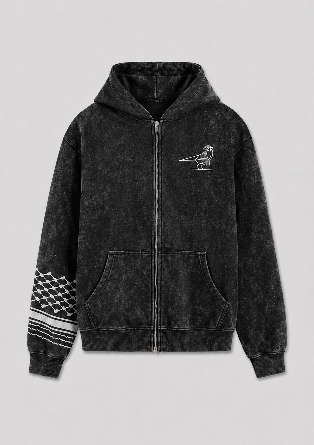 Keffiyeh Zip-Up Hoodie - Acid Wash