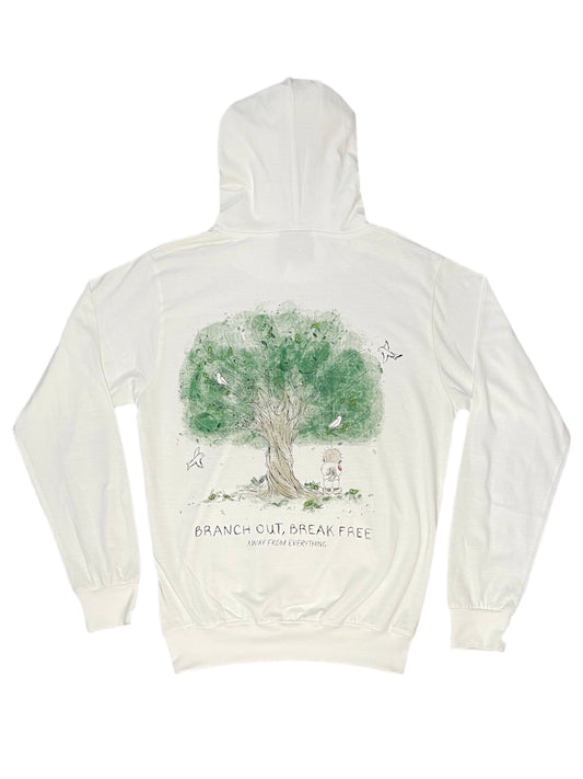 Olive Tree Lightweight Hoodie - White